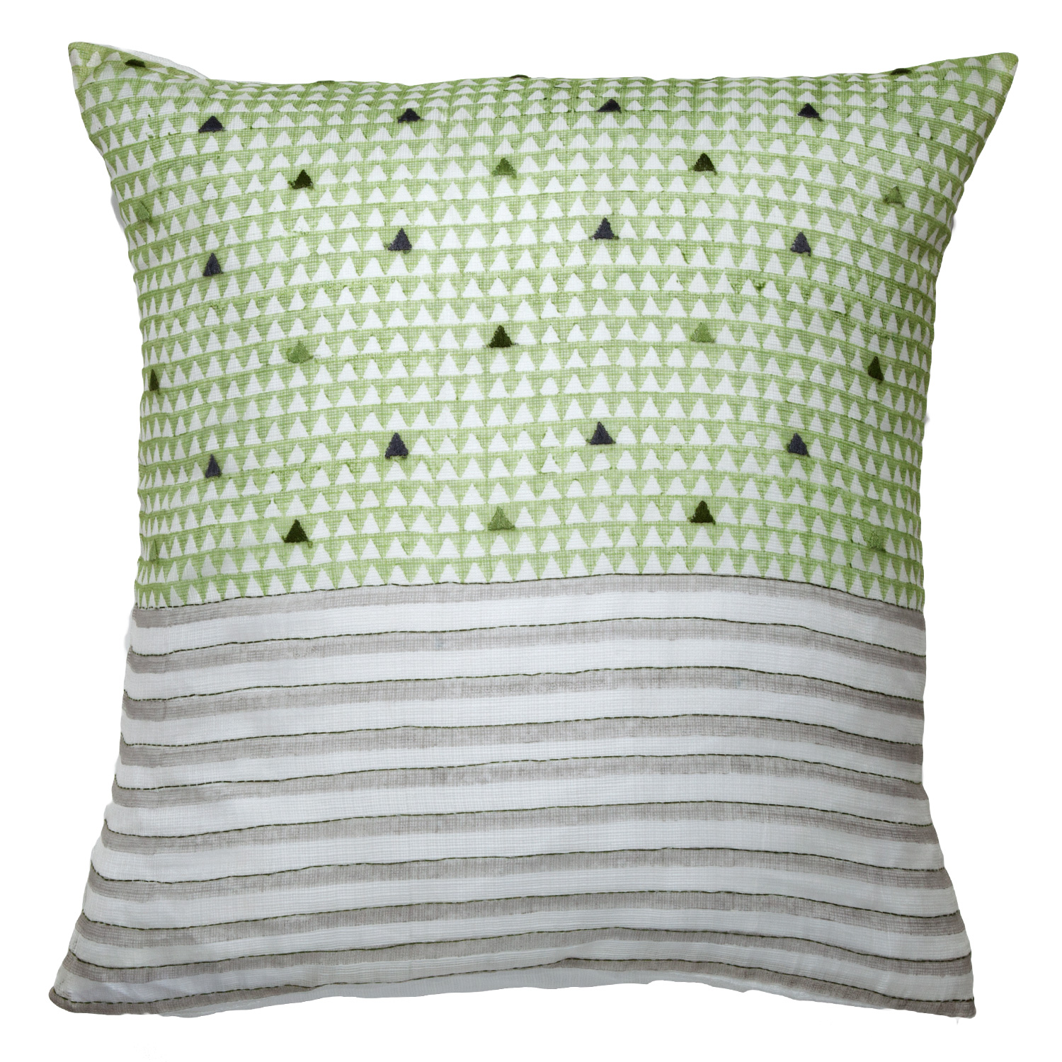 Triangles & Stripes Pillow Cover - Green